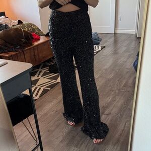 Express Black Sequin Wide Leg Pants